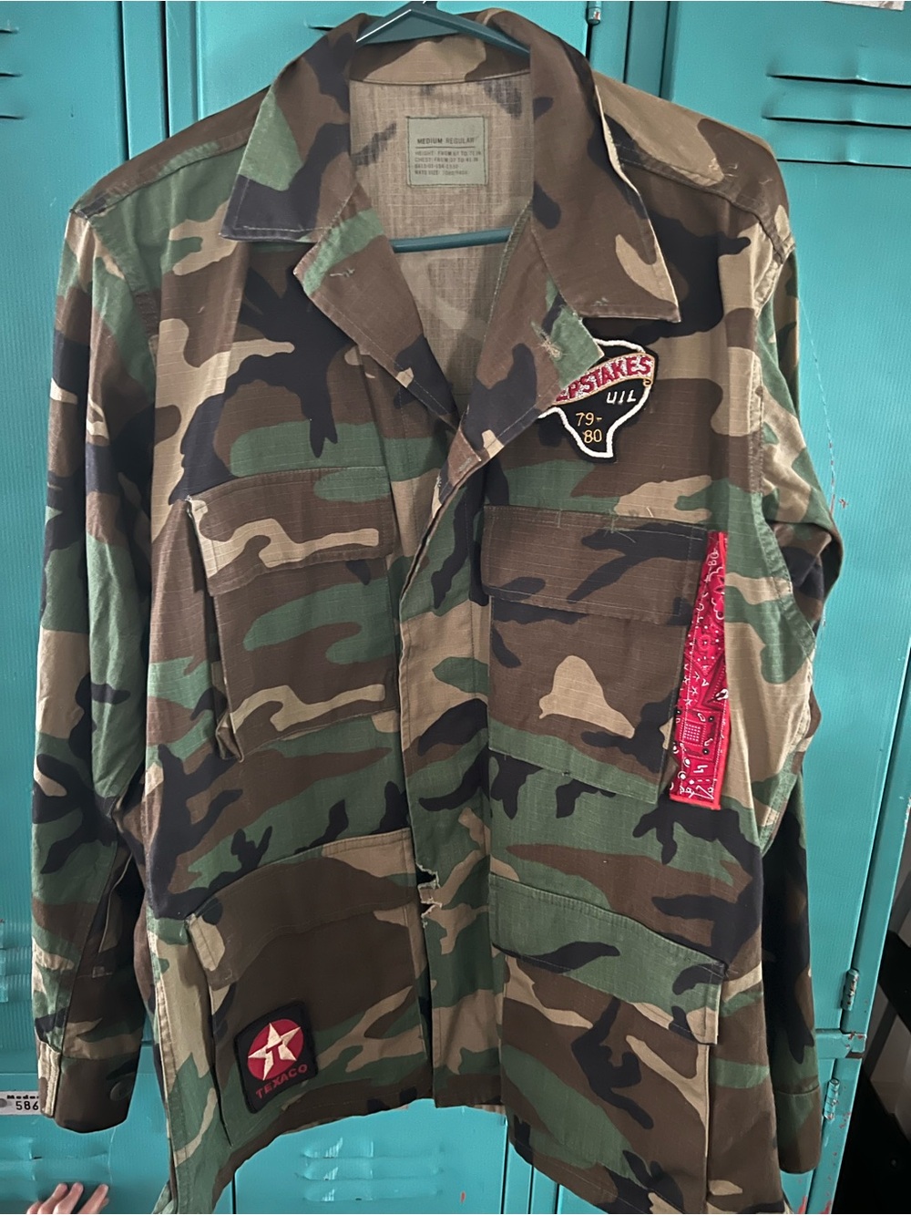Vintage Camouflage Utility Jacket with Patch Details